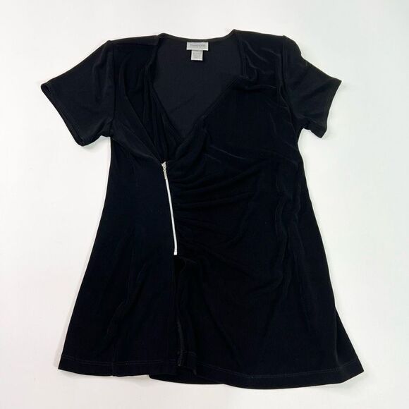 Chico's Travelers Tunic Blouse Womens 1 (Medium) Black Surplice Side Zip Drape - Picture 1 of 9